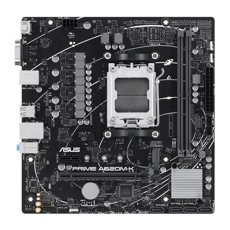 ASUS PRIME A620M-K DDR5 6400MHZ 1XVGA 1XHDMI 1XM.2 USB 3.2 MATX AM5 (AMD AM5 9000/8000/7000 SERİLERİ İLE UYUMLU)